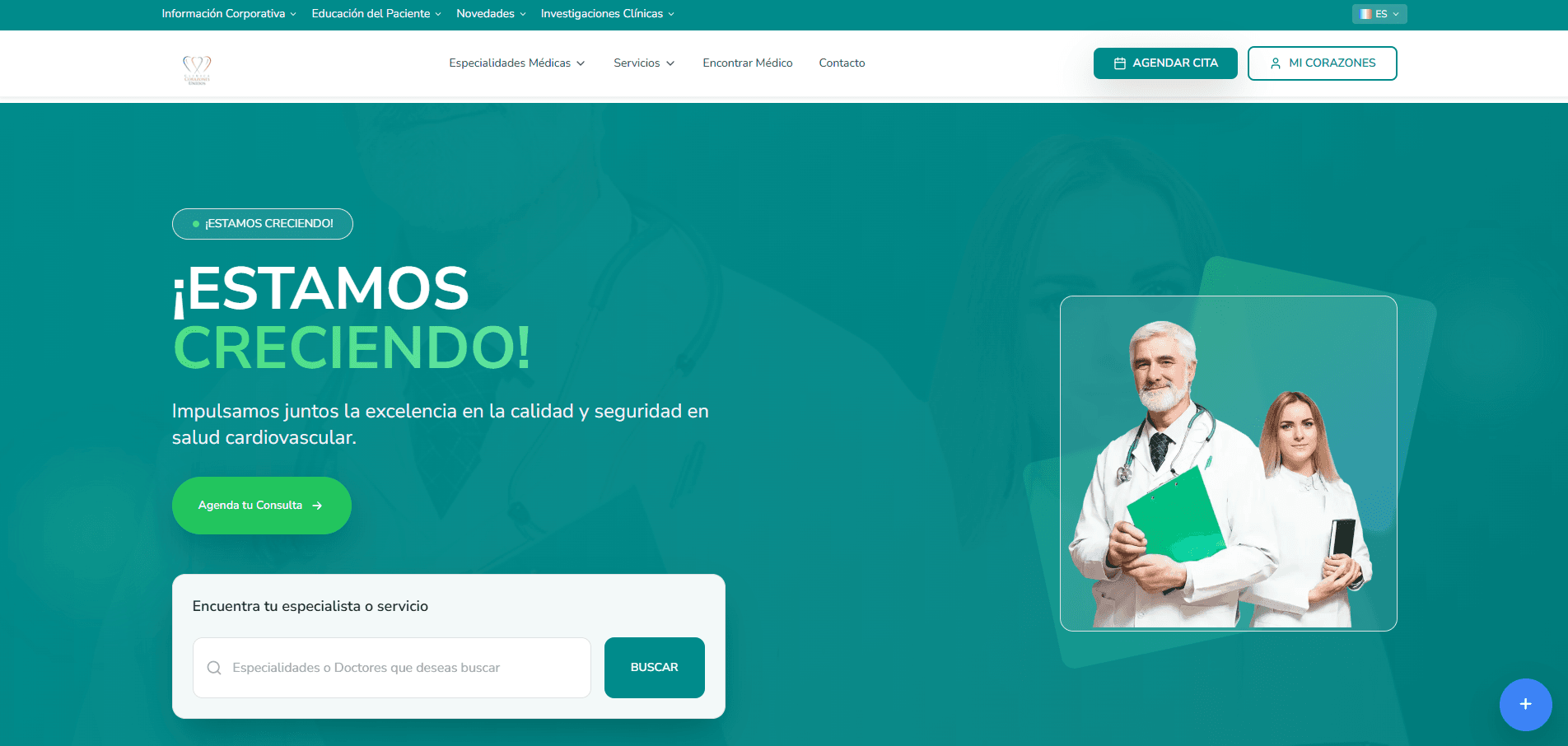 Página principal de Clínica Corazones Unidos