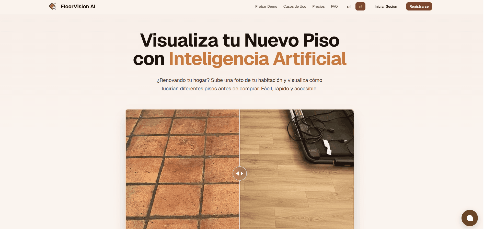Página principal de FloorVision AI con demo interactivo