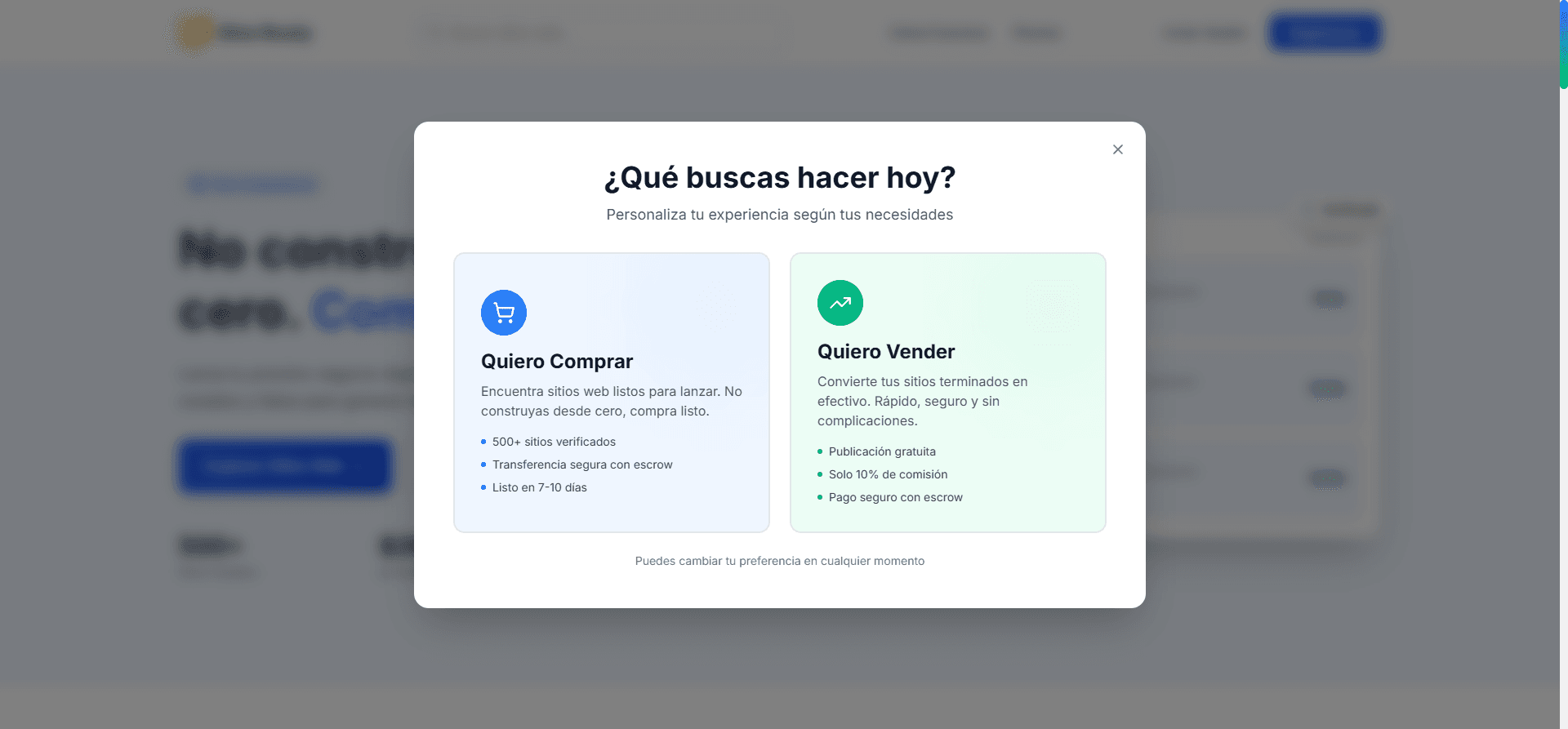 Página principal de Sitios Listos Ya con dashboard y métricas